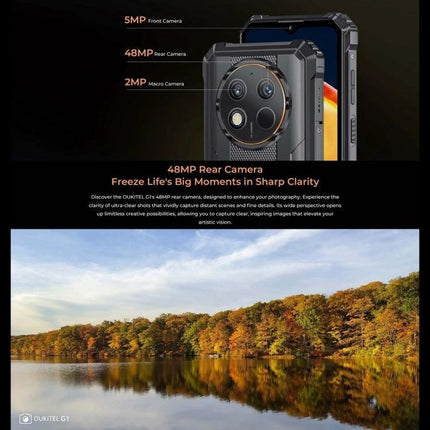 Oukitel Rugged Phone for Daily Outdoor and Travel Activities showing rugged phone with 48MP rear camera and long‑lasting 10600mAh battery