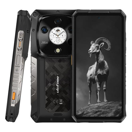 Ulefone Rugged Phone for Daily Outdoor and Work Use - rugged black phone with durable casing and mountain goat wallpaper