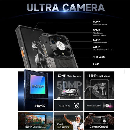 Ulefone Rugged Phone for Daily Outdoor and Work Use showing ultra camera specs and night vision features
