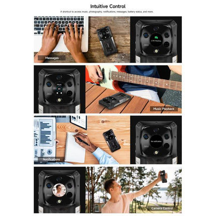 Ulefone Rugged Phone for Daily Outdoor and Work Use showing hands using controls, music playback, notifications and camera control