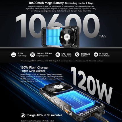 Ulefone Rugged Phone for Daily Outdoor and Work Use with 10600mAh battery and 120W fast charge, rugged design for outdoor work