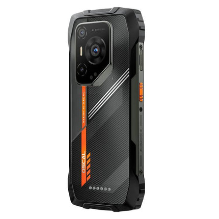 Rugged Blackview Phone for Outdoor and Daily Tasks - black rugged smartphone with protective casing, cameras and orange accent for hikes and worksites