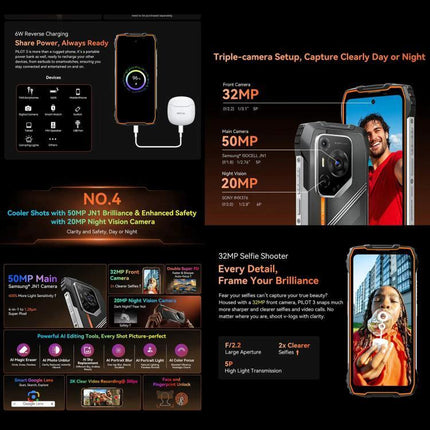 Rugged Blackview Phone for Outdoor and Daily Tasks - triple-camera, 50MP main, 32MP selfie, night vision, water dust drop protection