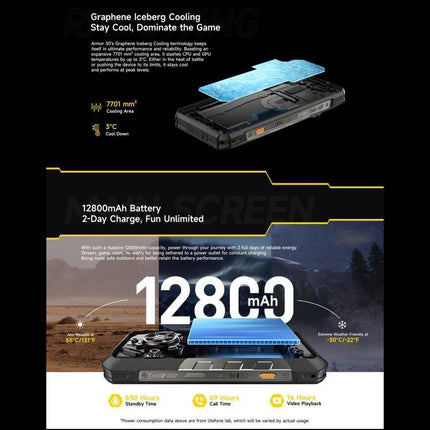 Ulefone Rugged Phone For Everyday Outdoor Activities durable smartphone with 12800mAh battery, graphene cooling, dustwaterdrop resistant for hiking and work