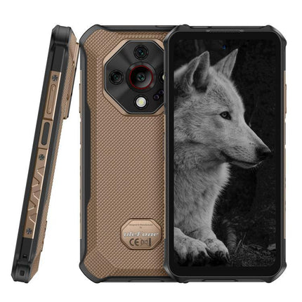 Ulefone Rugged Smartphone for Daily Adventures and Travel with 10360mAh battery, brown durable design showing front and back views