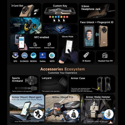 Ulefone Rugged Smartphone for Daily Adventures and Travel with 10360mAh battery, NFC, face unlock, gloves mode and accessories ecosystem