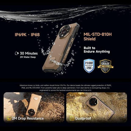Ulefone Rugged Smartphone for Daily Adventures and Travel with 10360mAh battery, IP69K IP68 water resistance and MIL‑STD‑810H rugged design
