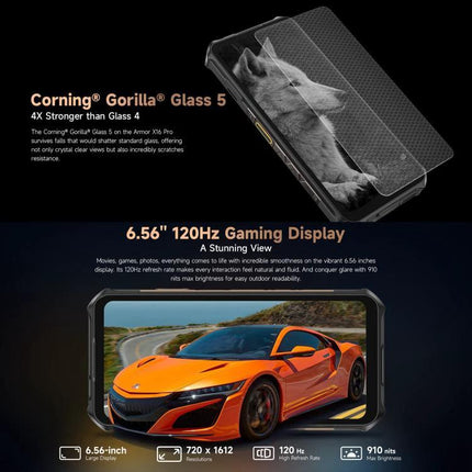 Ulefone Rugged Smartphone for Daily Adventures and Travel — rugged phone with 6.56" 120Hz display, Gorilla Glass 5 and 10360mAh battery for long hikes and travel