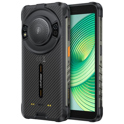 Ulefone Rugged Phone for Everyday Outdoor Tasks and Travel shown rugged black phone with textured back and large rear speaker module