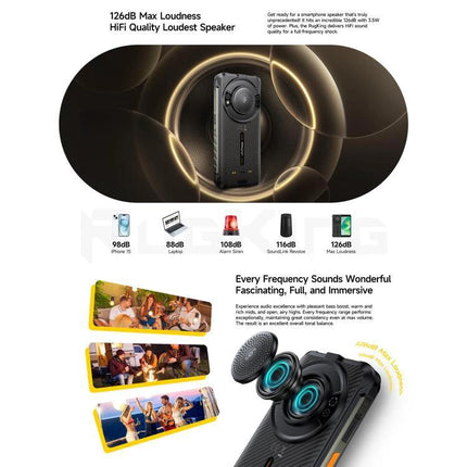 Ulefone Rugged Phone for Everyday Outdoor Tasks and Travel shown with high-volume speakers and outdoor use scenarios