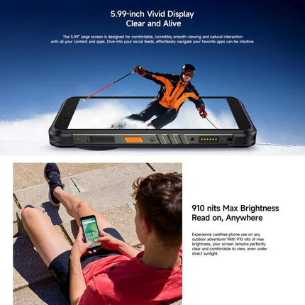 Ulefone Rugged Phone for Everyday Outdoor Tasks and Travel showing vivid 5.99-inch display and bright outdoor visibility while hiking and skiing