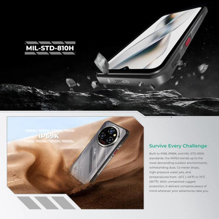 Oukitel Rugged Phone for Everyday Outdoor Activities showing IP69K and MIL-STD-810H rugged design with 11000mAh battery