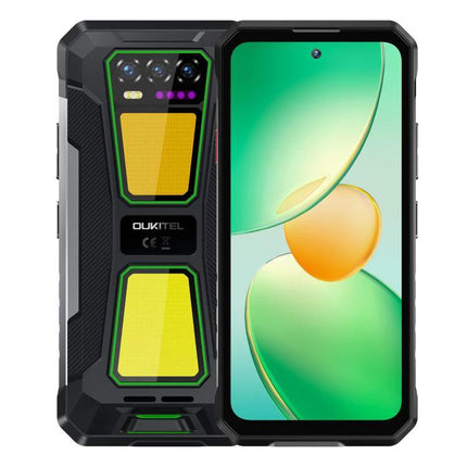 Oukitel Rugged Phone for Everyday Outdoor and Travel Use showing durable black and yellow rugged design with front display
