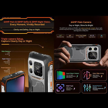 Blackview Xplore 1 Phone for Daily Adventures and Connectivity showcasing rugged design, 64MP main camera and 20,000mAh battery for long outings