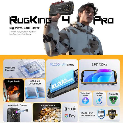 Ulefone RugKing 4 Pro Rugged Smartphone For Outdoor Use 6.56 Inch
