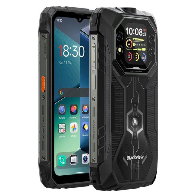 Blackview Rugged Phone for Tough Everyday Activities rugged black outdoor smartphone with 15000mAh battery, dual-screen, durable armored design