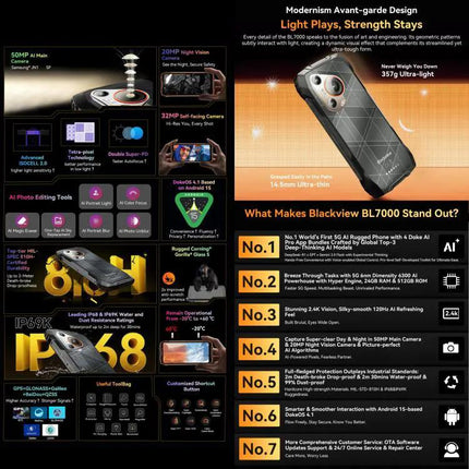 Blackview Rugged Phone 6.78 Inch 5G NFC For Outdoor Use 8GB