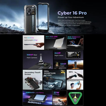 HOTWAV Cyper 16 Pro Rugged 5G Phone 8GB RAM 512GB ROM 6.6in