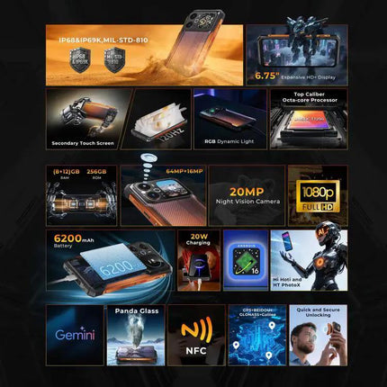 HOTWAV Cyber 18 Rugged Phone 8GB+256GB 6.75in Android 16