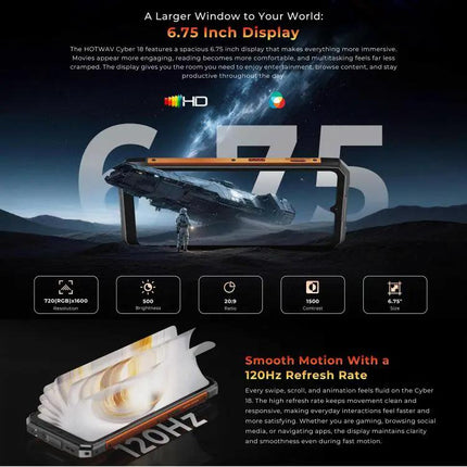 HOTWAV Cyber 18 Rugged Phone 8GB+256GB 6.75in Android 16