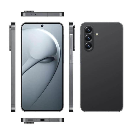 Versatile Android Smartphone with Dual SIM and Large Display showing front, back, sides and triple camera layout