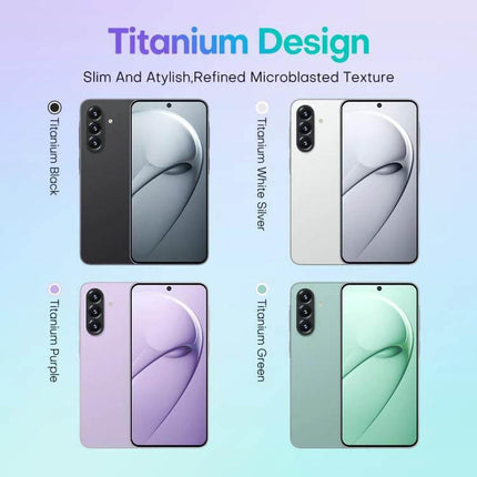 Versatile Android Smartphone with Dual SIM and Large Display showing four titanium color variants and punch-hole 6.75-inch screens