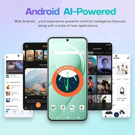 Versatile Android Smartphone with Dual SIM and Large Display showing 6.75-inch punch-hole screen and app multitasking