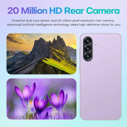 Versatile Android Smartphone with Dual SIM and Large Display showcasing 20MP HD rear triple camera and large punch-hole 6.75-inch screen