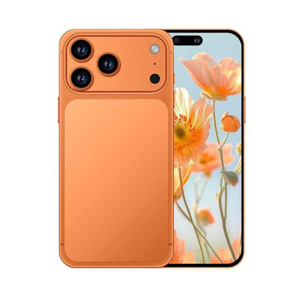I17 Pro Max Android Smartphone for Everyday Use with Large Screen orange phone front and back showing large display with floral wallpaper