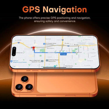 I17 Pro Max Android Smartphone for Everyday Use with Large Screen showing GPS navigation map on large display