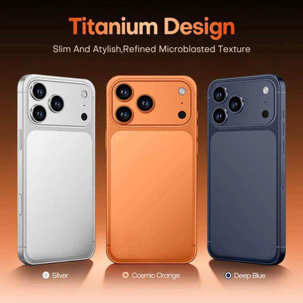 I17 Pro Max Android Smartphone for Everyday Use with Large Screen showcasing titanium design in silver, cosmic orange, and deep blue colors