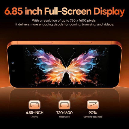 I17 Pro Max Android Smartphone for Everyday Use with Large Screen showcasing 6.85-inch full-screen display, 720×1600 resolution and 90% screen-to-body ratio
