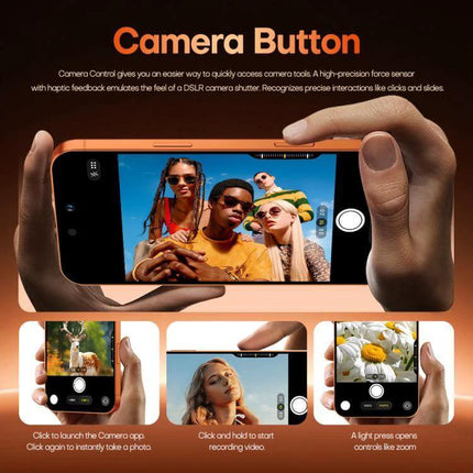 I17 Pro Max Android Smartphone for Everyday Use with Large Screen showing hands holding phone taking group selfie with camera button