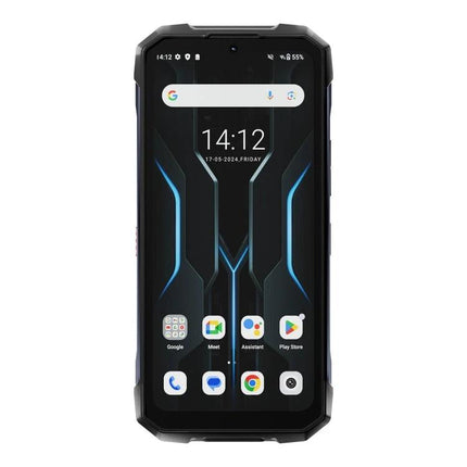 HOTWAV Rugged Phone for Everyday Outdoor Activities - front view showing rugged black phone with long‑lasting battery and outdoor-ready design