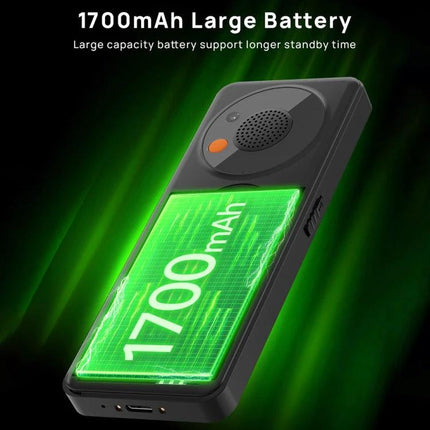 UNIWA V2000 Simple Elder Keypad Phone with SOS Feature showing 1700mAh large battery, SOS button and 2.4-inch IPS display for easy use