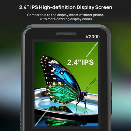 UNIWA V2000 Simple Elder Keypad Phone with SOS Feature showing 2.4-inch IPS display and butterfly image on screen