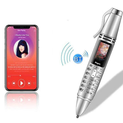 Clip-On Recording Pen for Audio Notes and Basic Communication – compact silver clip pen with Bluetooth, screen and keypad for meetings and voice memos