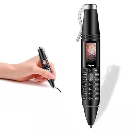 Clip-On Recording Pen for Audio Notes and Basic Communication - compact black clip-on voice recorder pen with display and keypad, 137x21mm, 27g