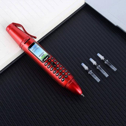 Clip-On Recording Pen for Audio Notes and Basic Communication - red clip-on recorder with display, keypad, and needle accessories for meetings and travel