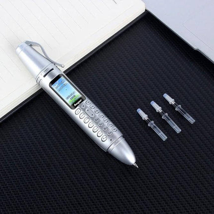 Clip-On Recording Pen for Audio Notes and Basic Communication – silver clip-on voice recorder pen with keypad and display, 137x21mm lightweight design