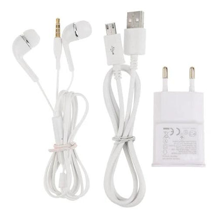 Compact Smartphone for Daily Communication and Browsing accessories: white earbuds, USB charging cable and EU wall adapter