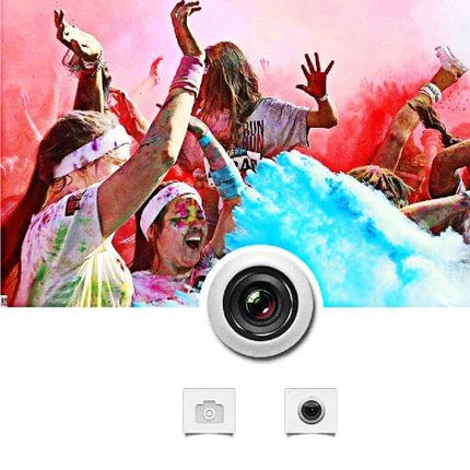 Compact Smartphone for Daily Communication and Browsing showing colorful festival crowd with camera lens overlay
