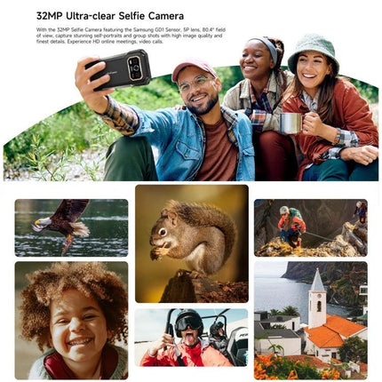 Ulefone Rugged Smartphone for Everyday Outdoor Use showing hikers taking selfie and adventure photo samples