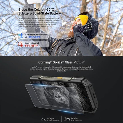 Ulefone Rugged Smartphone for Everyday Outdoor Use showing snow-tested durability, Corning Gorilla Glass Victus and rugged drop resistance