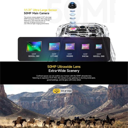Ulefone Rugged Smartphone for Everyday Outdoor Use 50MP ultrawide lens demo showing landscape photography and camera sensors