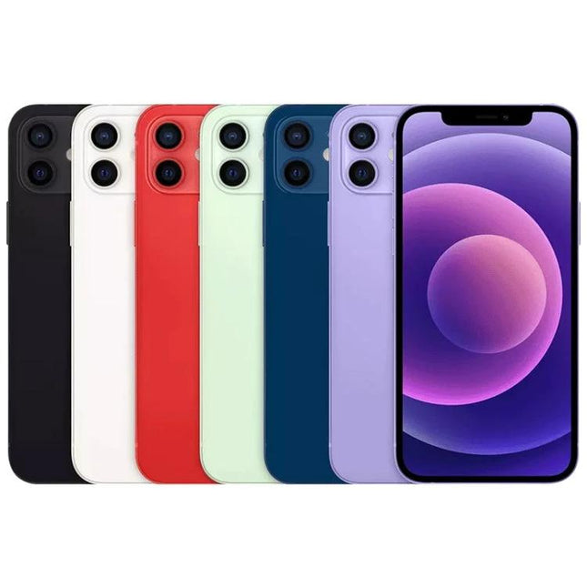 Apple iPhone 12 mini 5G 128GB Unlocked Mix Colors Used A Grade, iPhone 12 mini 128GB - lineup of mixed color phones front and back