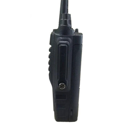 BaoFeng Portable Handheld Walkie Talkie for Everyday Communication slim black side view with belt clip for outdoor use