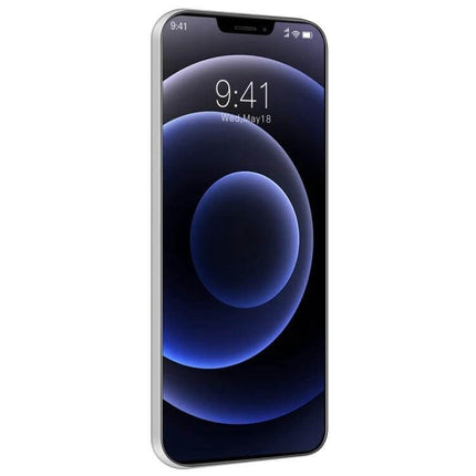 Secure Face Identification Smartphone for Everyday Use shown front view with screen displaying clock, slim bezel and notch for face recognition