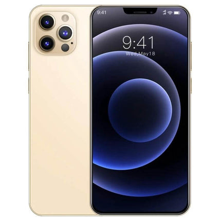 Secure Face Identification Smartphone for Everyday Use gold smartphone front and back showing notch display and triple camera