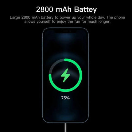 Secure Face Identification Smartphone for Everyday Use showing phone charging 2800 mAh battery at 75%